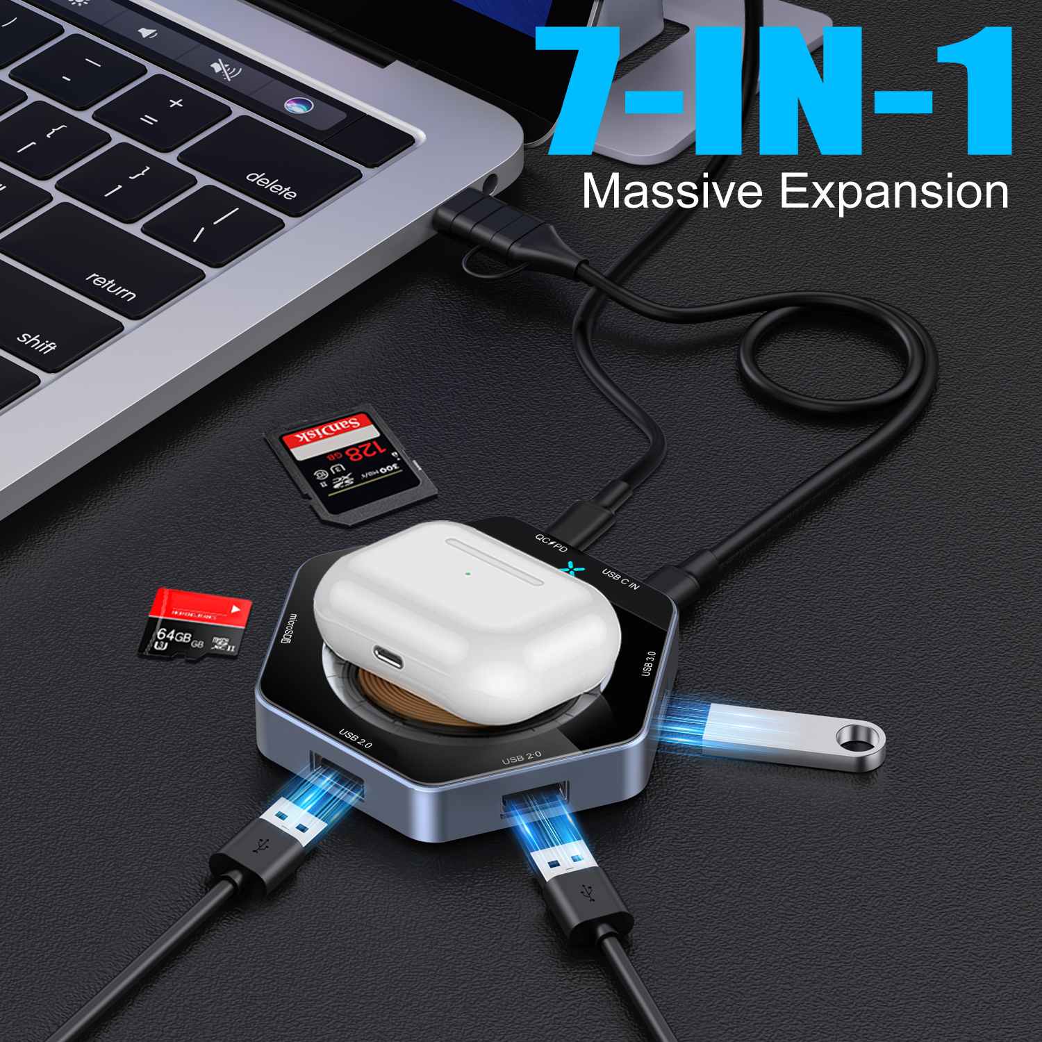 15W வேகமாக சார்ஜிங் 7 IN1 USB HUB TOCK வயர்லெஸ் சார்ஜர்